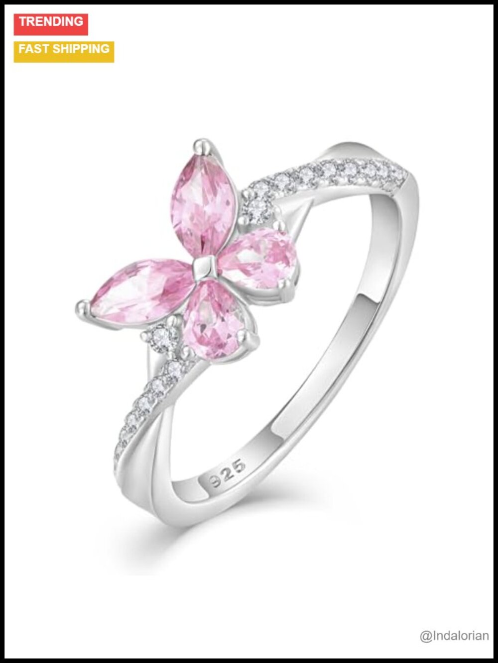 925 Sterling Silver Butterfly Ring Adjustable Infinity Band Women's Jewelry